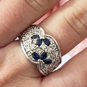 Diamonique Sterling Silver Navy Blue Cubic Zirconia Bling Ring UK Size: L 1/2