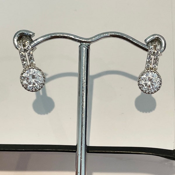 Sparkly Sterling Silver Cubic Zirconia Elegant Stud Earrings