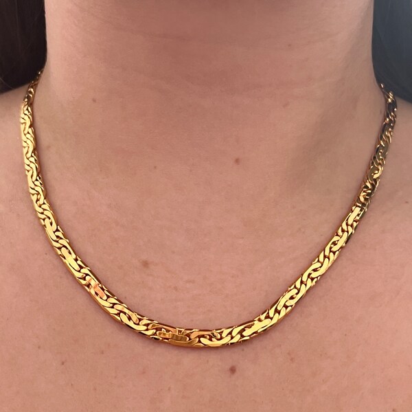 1980s Pierre Cardin Gold Plated Flat Chain 17.75 Inch Necklace