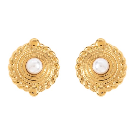 Boucles D'oreilles Vintage Perles Porcelaine Craquelée | Artisan Français | Monture Clous | Occasion Parfait état