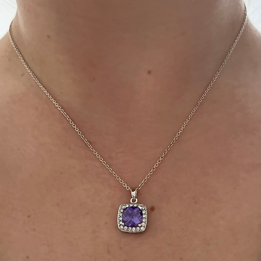 Sterling Silver 925 Purple Halo Cubic Zirconia Sparkly