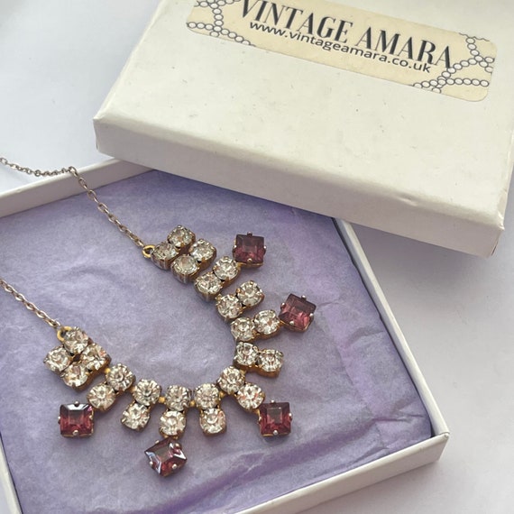 1950s Sparkly Silver And Purple Diamanté Bling Ne… - image 3