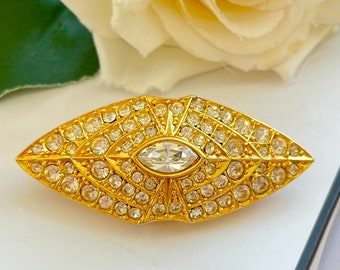 Vintage 1960s Spinx Gold Plated Diamanté Sparkly Brooch