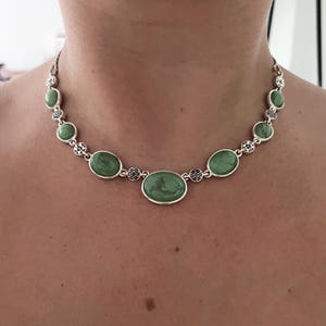 Monet 1980s Silver Tone Green Enamel Necklace