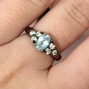 Dark Sterling Silver Baby Blue Cubic Zirconia Bling Ring UK Size: L 1/2