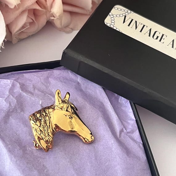1980s Gold Plated Horse Head Brooch - Etsy