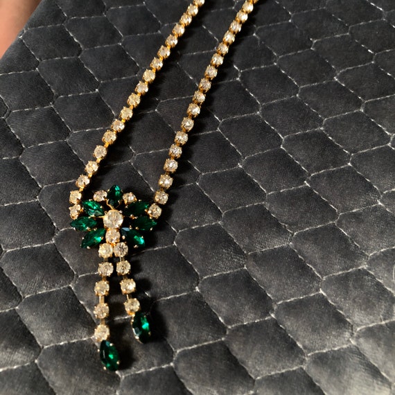 1980s Glamorous Green And Diamanté Flower Pendant… - image 3