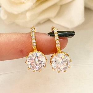 Cubic Zirconia Gold Plated Sparkly Huggie Sleeper Hoop Earrings