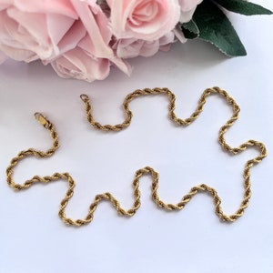 1980s Gold Plated Rope Chain 24.5 inch Necklace