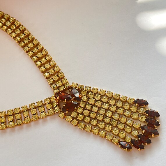 1950s Light Green And Brown Diamanté Dangly Gold … - image 3