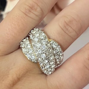 Gold Plated Sparkly Cubic Zirconia Statement Cocktail Ring UK Size: P