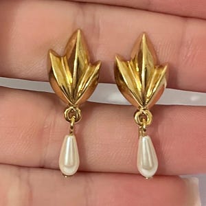 1960s Gold Plated Faux Pearl Clip On Earrings