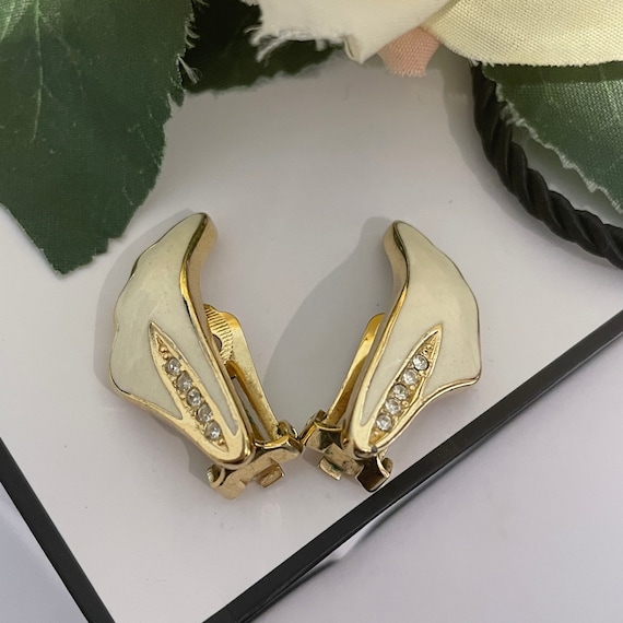 Boucles D'oreilles Vintage Clips Années 80 - Laiton Doré Avec émaux, Gros Modèle