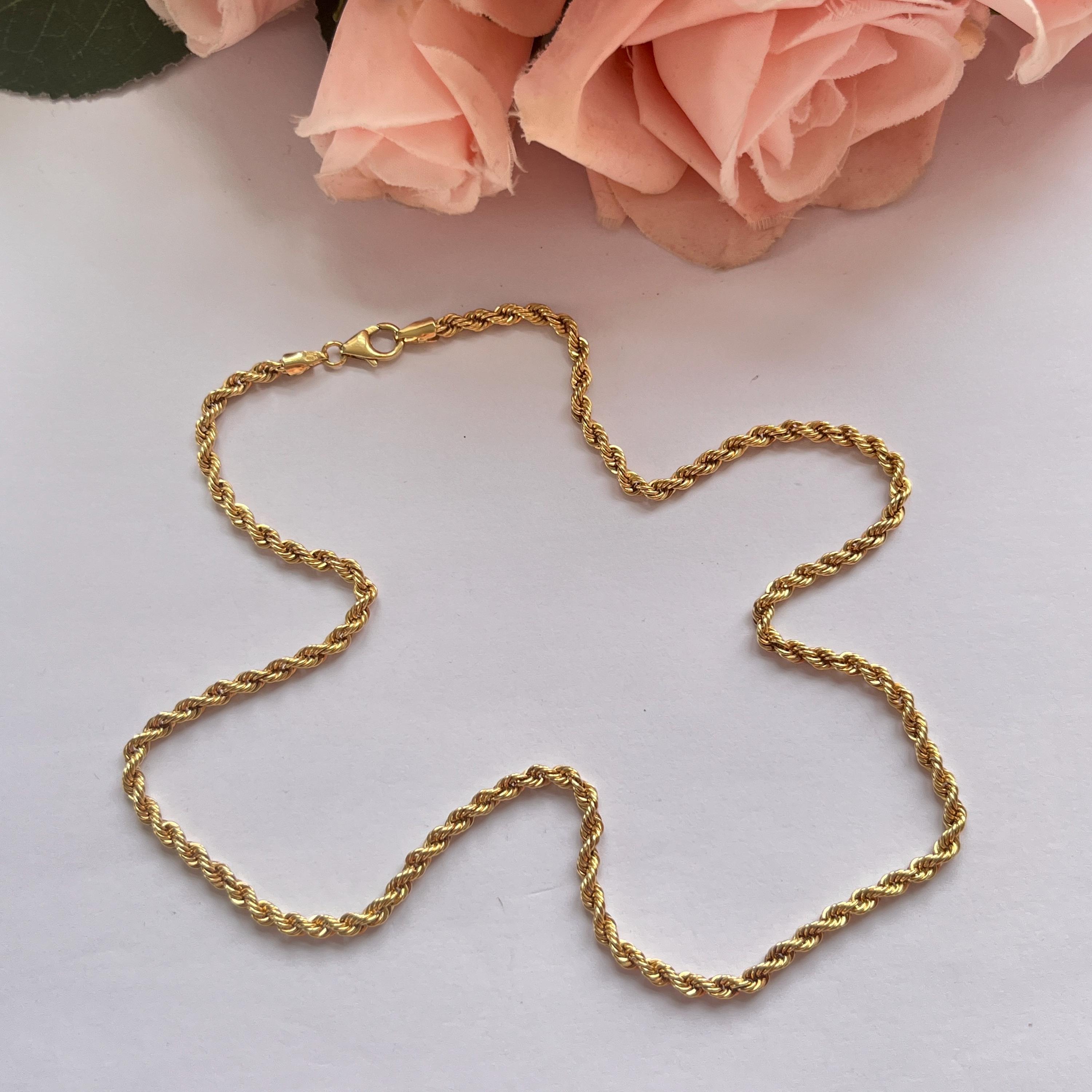 1980s 9ct Bonded Gold on Sterling Silver Rope Chain 17.75 Inch