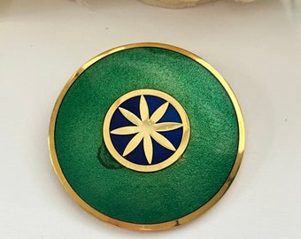 1980s De Passillé - Sylvester Gold Plated Green Blue Enamel Gold Plated Brooch