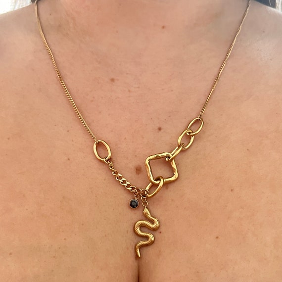 Collier Vintage Serpent Plaqué Or Avec Cristaux Et Rubis - État Impeccable, Coffret Inclus