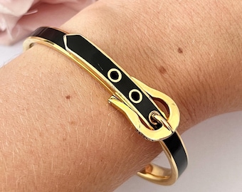 Kate Spade Black Enamel Gold Hinged Bangle Called New York 