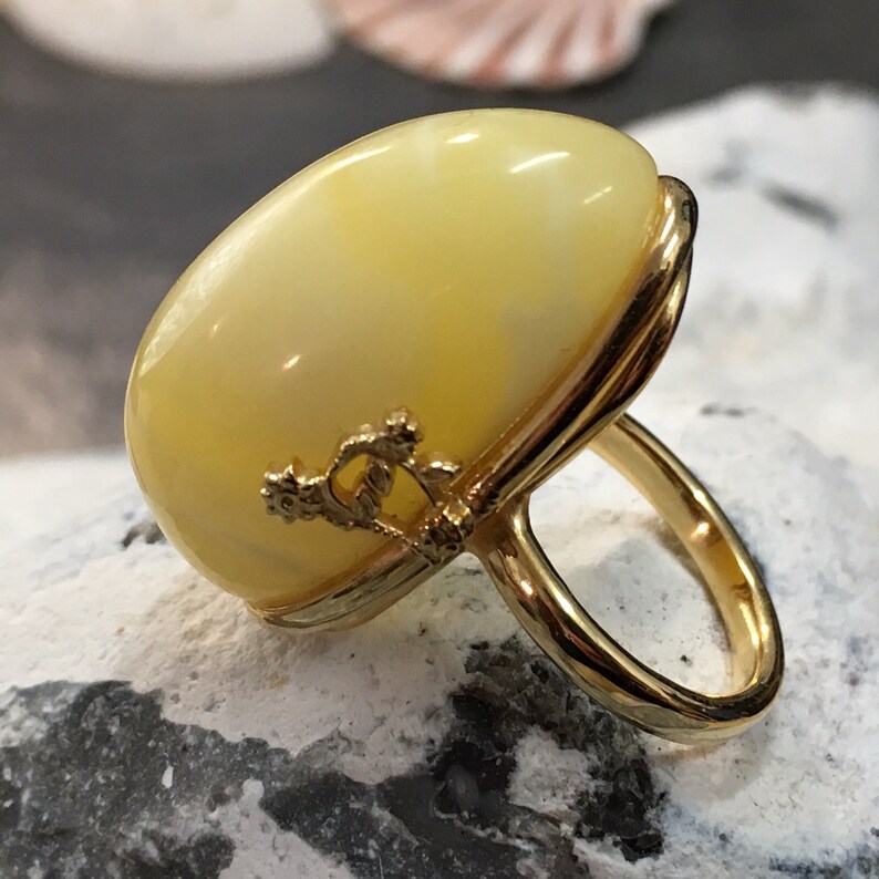 Handmade Amber Ring Catherine Gold plated Butterscotch 925 Sterling Silver