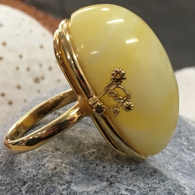 Handmade Amber Ring Catherine Gold plated Butterscotch 925 Sterling Silver