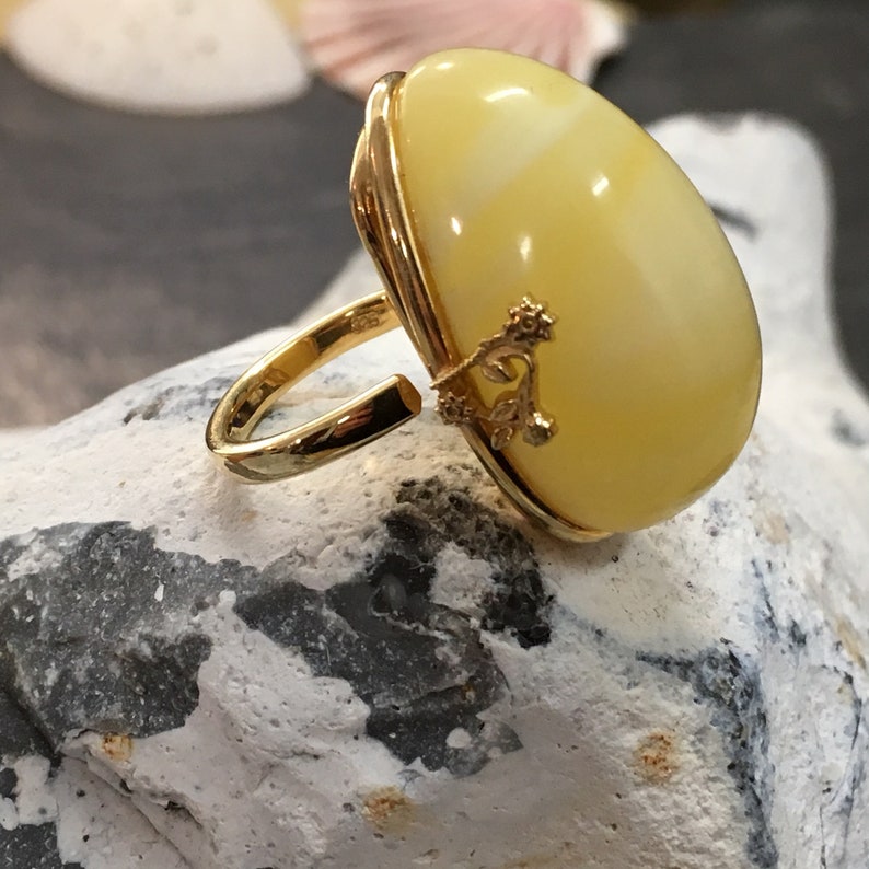 Handmade Amber Ring Catherine Gold plated Butterscotch 925 Sterling Silver