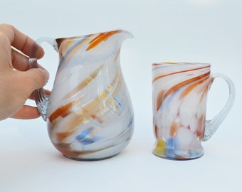 pichet et mug vintage en verre, style Murano