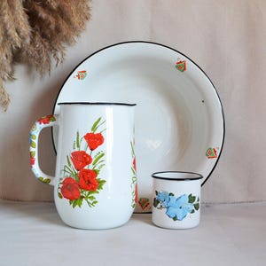 Set of 3, Bowl, Mug, Jug, Vintage Enamelware
