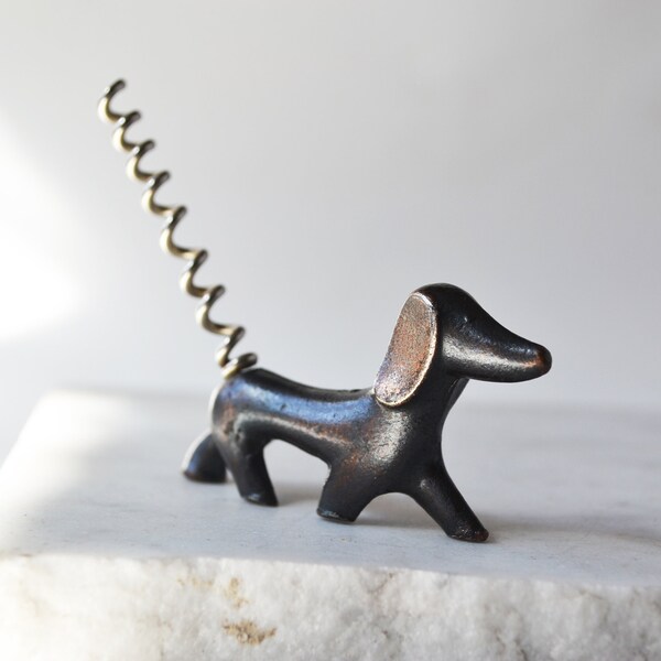 Vintage corkscrew Dog, Dachshund, Metal bottle opener, Barware