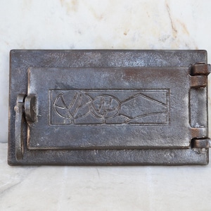 Vintage cast iron wood fired oven door, Furnace door, rustic oven door, 1960s.