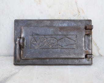 Vintage cast iron wood fired oven door, Furnace door, rustic oven door, 1960s.