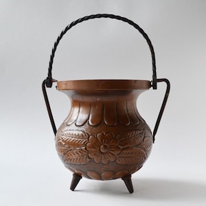 Vintage small copper bucket, Handmade, copper flower pot