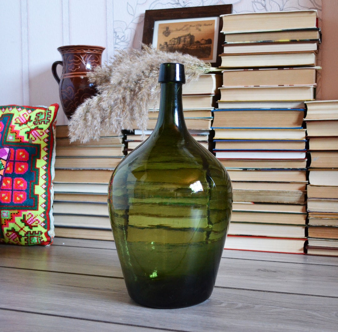 Vintage Green Glass Bottle Large Glass Jar Vase Etsy