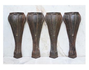 Set of 4 Antique cast iron legs, Decoration hardware for restoration, Wabi Sabi decor