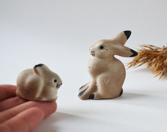 Set miniature Bunny figurines, Tiny vintage Rabbits, Porcelain animals figurines