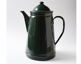 Vintage dark green enamel teapot