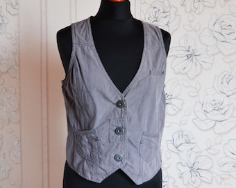 Women plaid vest, Gray cotton vest