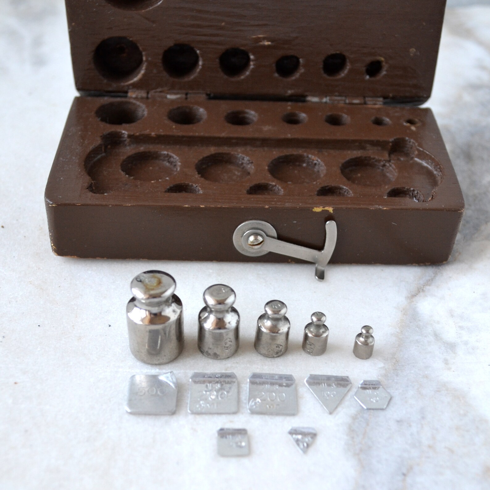 Vintage set of small weights for weighing in wooden box Etsy