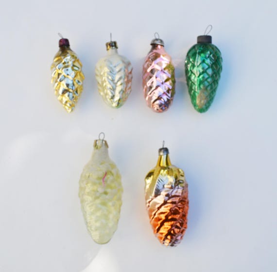 Soviet Set of 6 Christmas Ornaments, Glass Xmas Decor