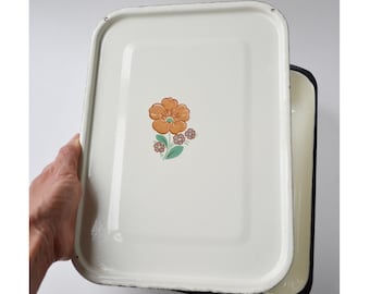 Caja grande de esmalte vintage, loza esmaltada