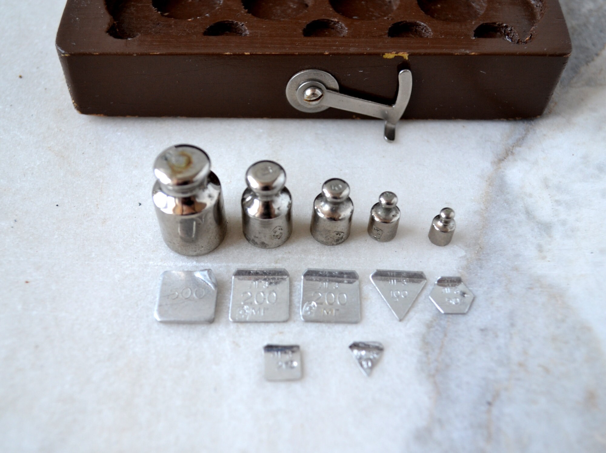 Vintage set of small weights for weighing in wooden box Etsy