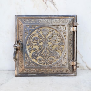 Cast iron wood fired oven door, Antique fireplace door