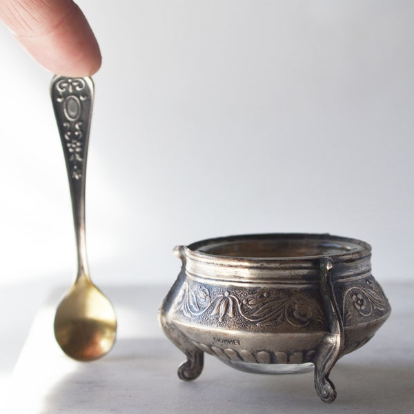 Vintage salt cellar with spoon, 1970s