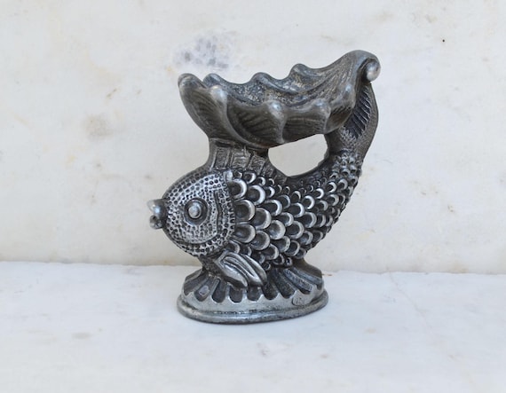 Vintage Fish Ashtray, Metal Mid Century Smoking Accessory