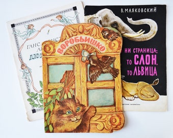 Lot de 3 livres pour enfants en russe, vintage soviétique, coffret cadeau pour amoureux des livres