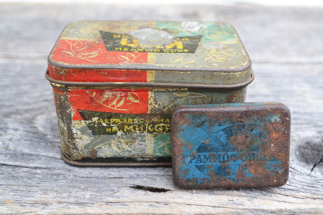 Vintage Tin Boxes With Lids Set of 2 Etsy