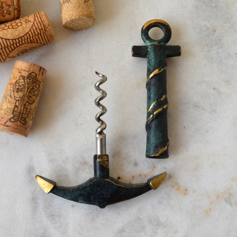 Brass corkscrew Anchor Vintage wine opener Etsy