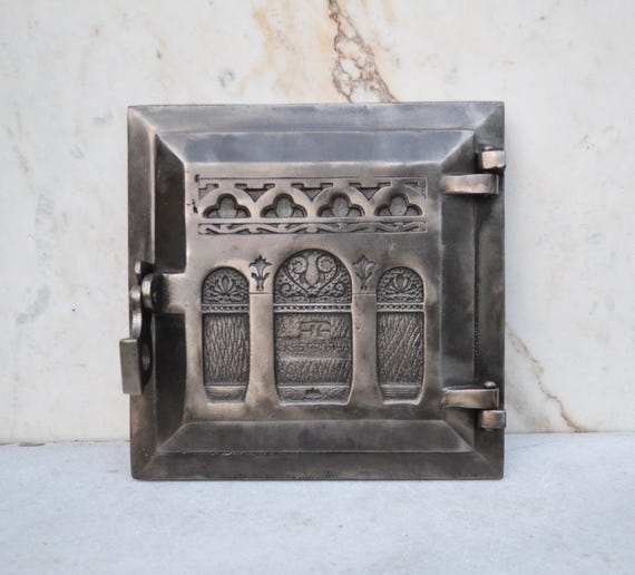 Vintage Cast Iron Stove Door, Wood Fired Oven Door, Soviet