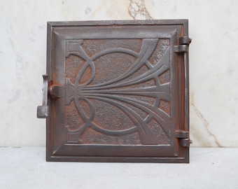 Vintage Gusseisen Ofentür, Jugendstil Design, Rustikale Heizungstür