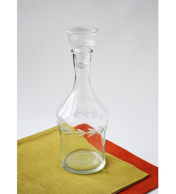 Vintage Glass Decanter With Lid, Clear Cut Glass Vase