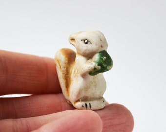 Miniature figurine Squirrel, Tiny vintage porcelain animal figurine