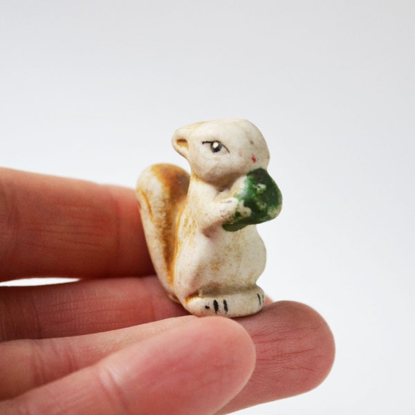 Miniature figurine Squirrel, Tiny vintage porcelain animal figurine